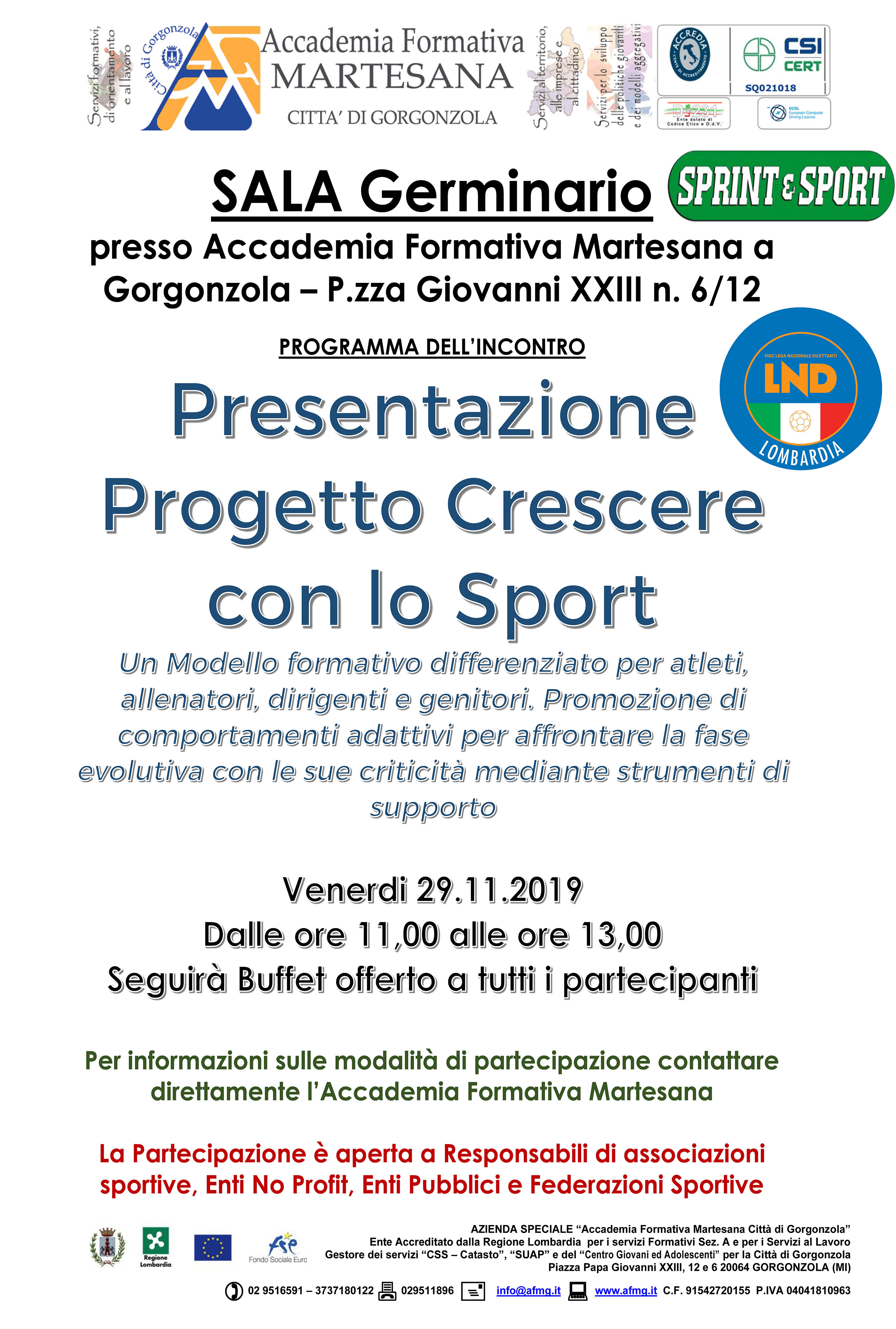 Locandina di presentazione Progetto Crescere con lo Sport